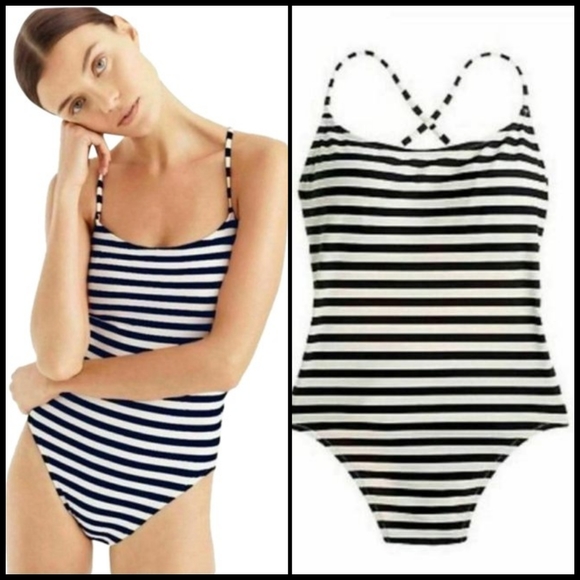 J. Crew Swim Euc J Crew Tie Back One Piece Swimsuit In Classic Stripe Poshmark